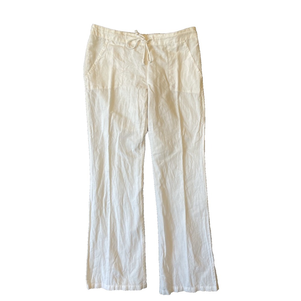 Volcom Womens Sun Spent Wide Leg Linen Blend Ivory Pocket Pants, Large Size 14
